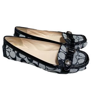 Coach Hellen Black Patent & Gray Signature C Loafer Flats Size 9.5